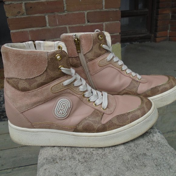 High top zipper Boot style Runners in Blush Leather Original Coach Hidden Wedge - Picture 2 of 12